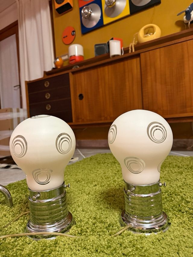 Coppia Lampade Vintage Vetro e Metallo