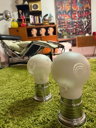 Coppia Lampade Vintage Vetro e Metallo