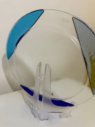 Piatto in vetro artigianale blu e trasparente