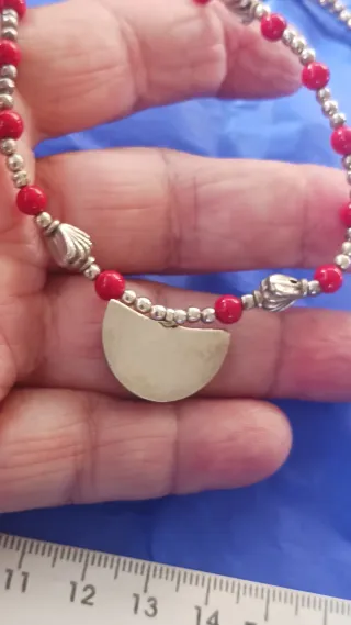 Collar Plata Ley y Coral Rojo