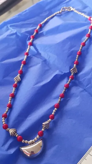 Collar Plata Ley y Coral Rojo