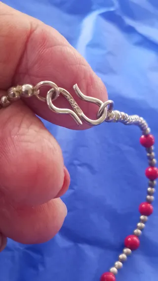 Collar Plata Ley y Coral Rojo