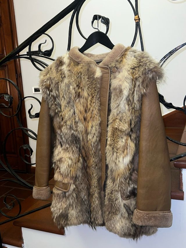 Pelliccia vera lupo marrone veste M L