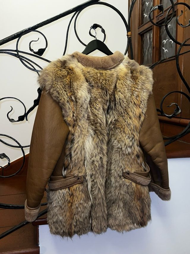 Pelliccia vera lupo marrone veste M L