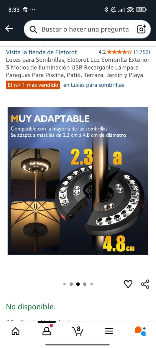 Luz LED Recargable USB para Sombrilla/Parasol