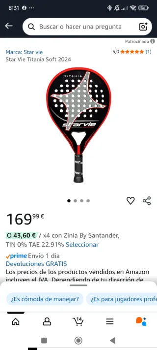 Pala Padel Star Vie Titania Soft Nueva