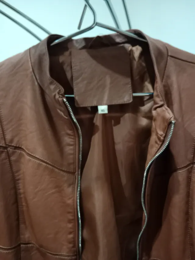 Cazadora de piel mujer marrón