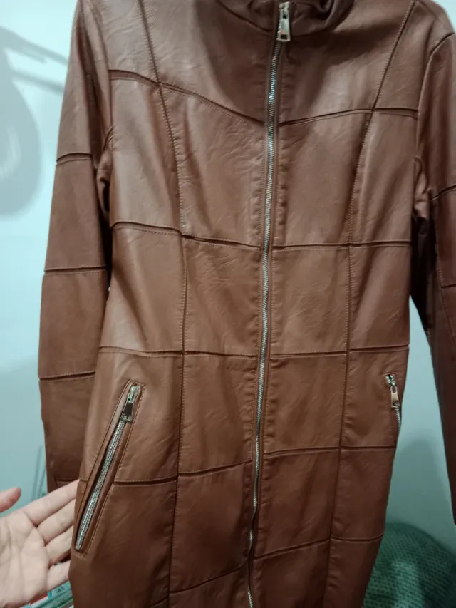 Cazadora de piel mujer marrón