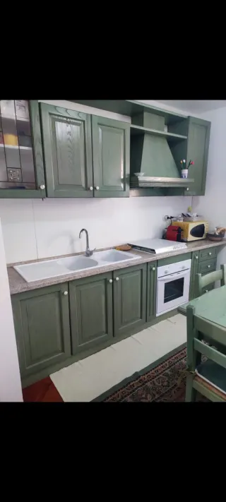 Cucina componibile verde con ante in legno