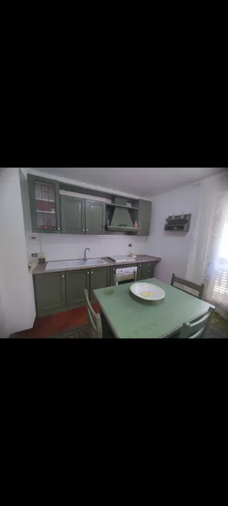 Cucina componibile verde con ante in legno