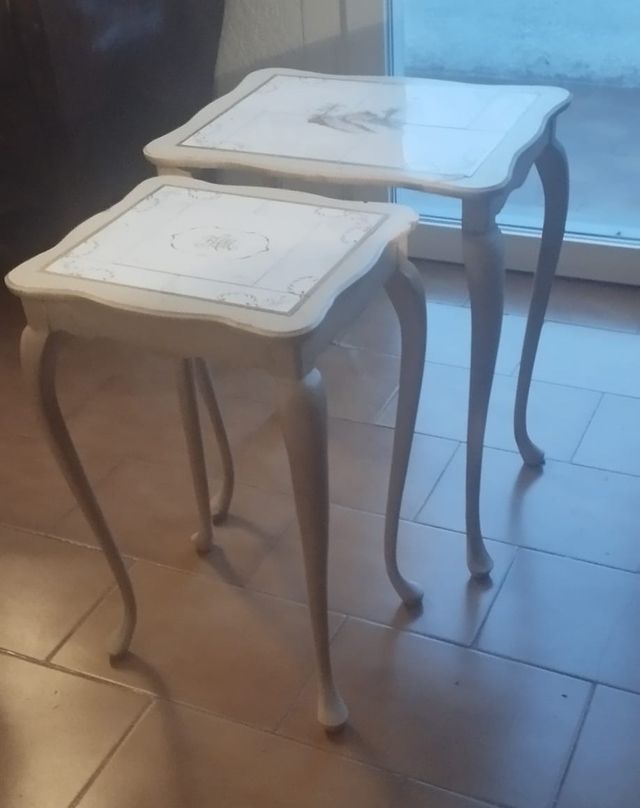 Juego 2 mesas auxiliares vintage azulejos