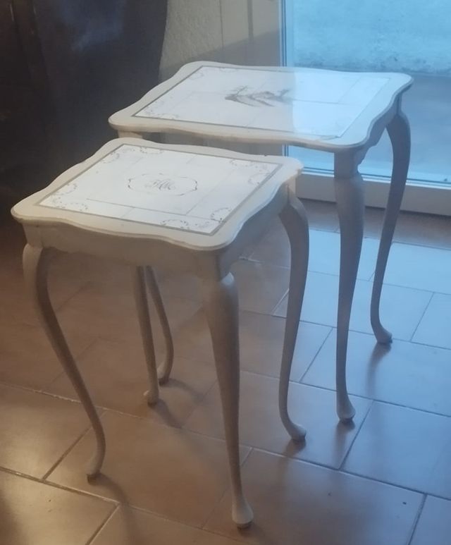 Juego 2 mesas auxiliares vintage azulejos