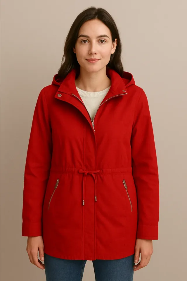 Chaqueta roja con capucha para mujer