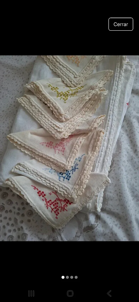 Mantelería antigua algodón bordada