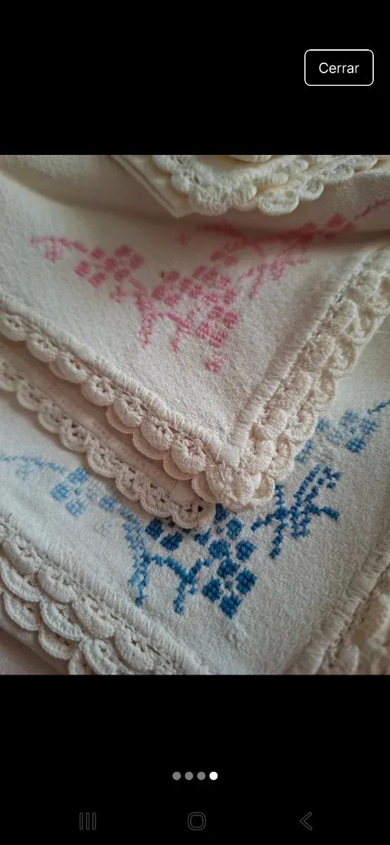 Mantelería antigua algodón bordada