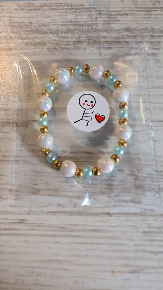 Lote 4 pulseras/pendientes azul y dorado artesanal