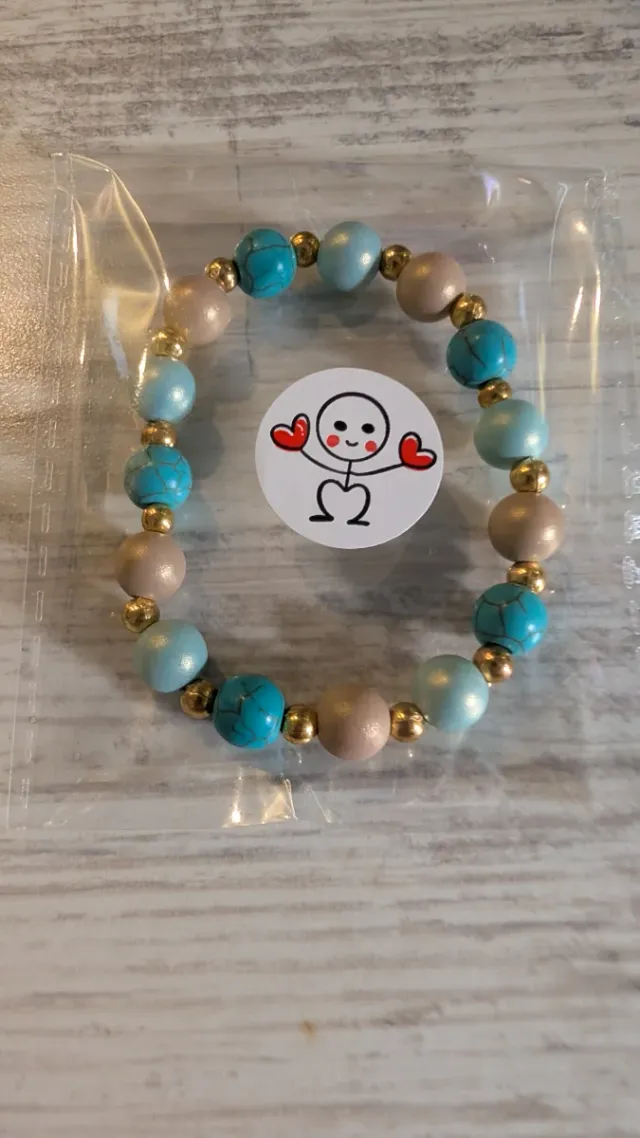 Lote 4 pulseras/pendientes azul y dorado artesanal