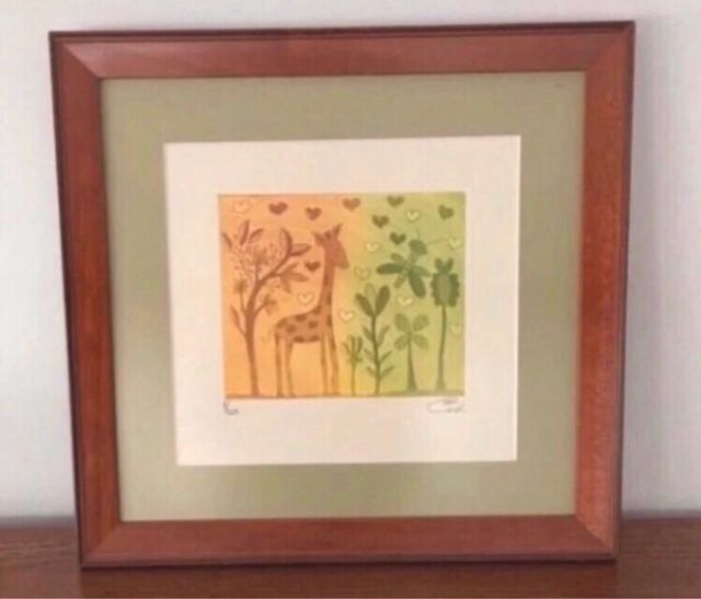 Quadro infantil girafa assinado