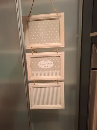 Portafoto in legno e tessuto beige