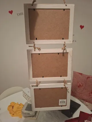 Portafoto in legno e tessuto beige