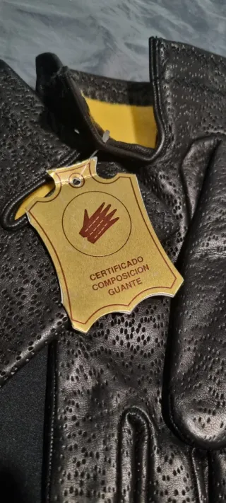 Guantes de piel negros perforados talla 8