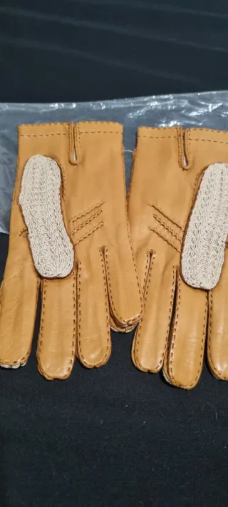 Guantes de piel beige y marrón talla 8