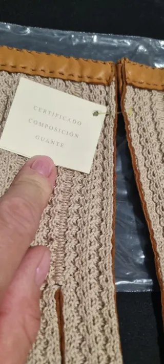 Guantes de piel beige y marrón talla 8
