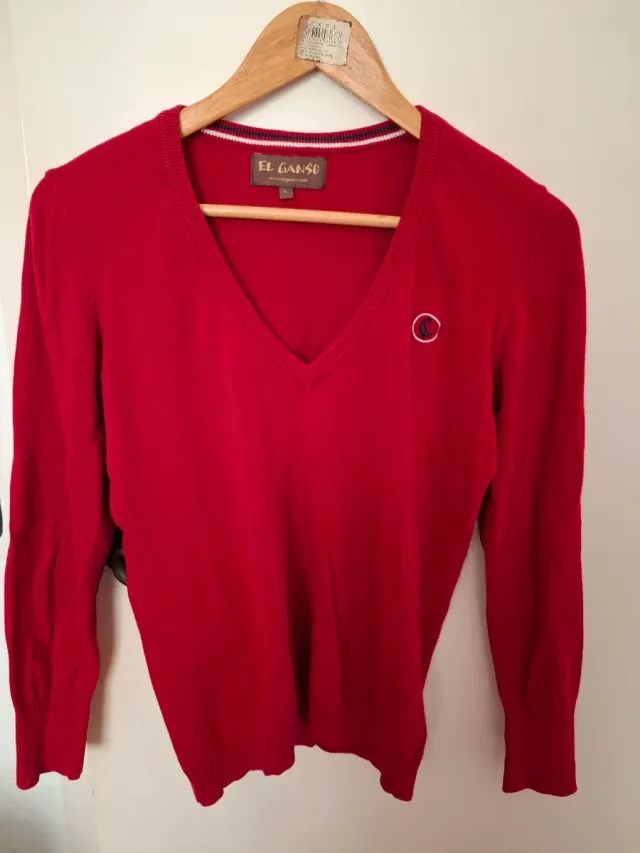 Jersey El Ganso cuello pico algodón rojo Talla L