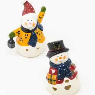 Portacandele Pupazzo Neve Ceramica Set 2