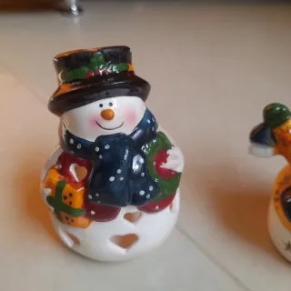 Portacandele Pupazzo Neve Ceramica Set 2