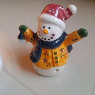 Portacandele Pupazzo Neve Ceramica Set 2