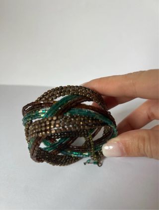 Pulsera trenzada marrón y turquesa