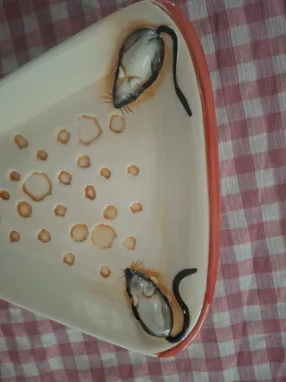 Piatto formaggio con topolini in ceramica