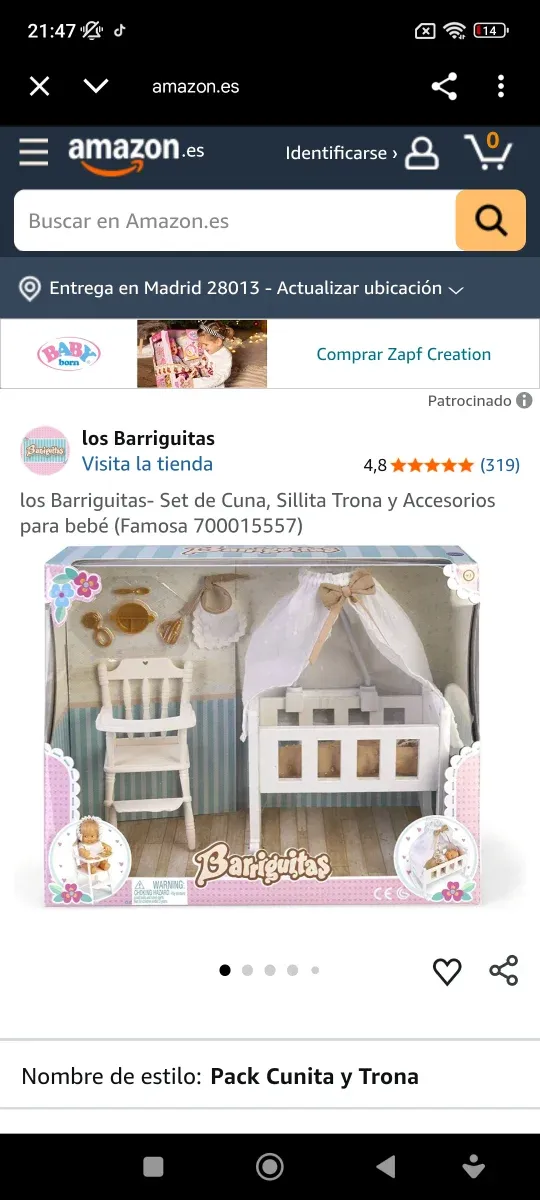 Barriguitas Set Cuna, Sillita y Accesorios Bebé