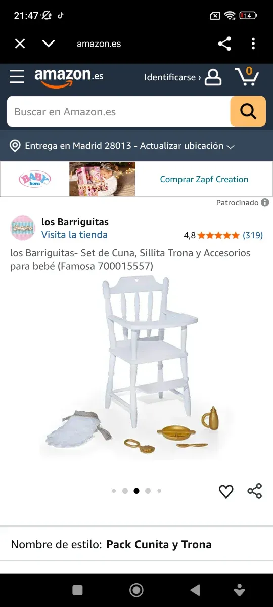 Barriguitas Set Cuna, Sillita y Accesorios Bebé