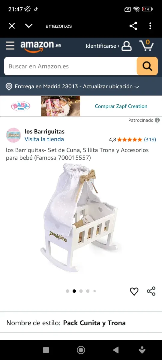 Barriguitas Set Cuna, Sillita y Accesorios Bebé