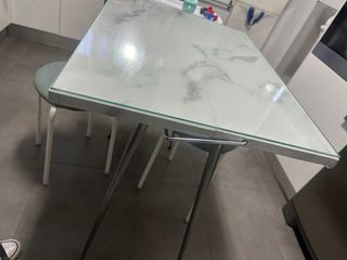Mesa cocina cristal y metal plegable