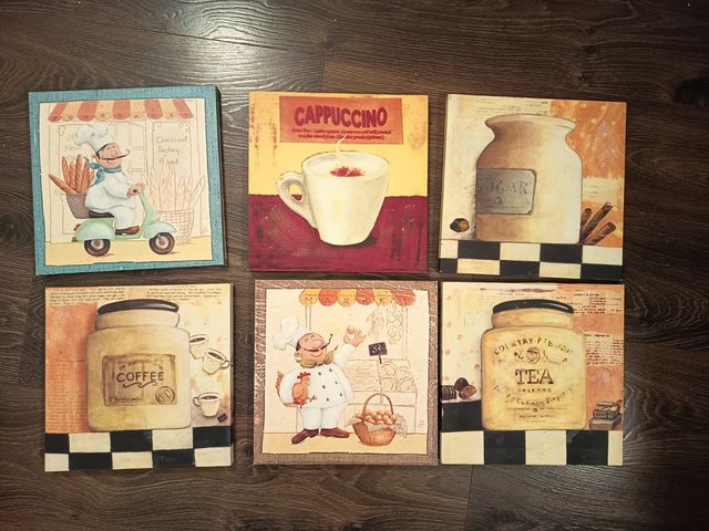 Set di 6 quadri per cucina in tela con motivi culinari