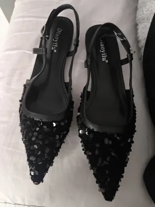 Zapatos planos mujer lentejuelas negros talla 39