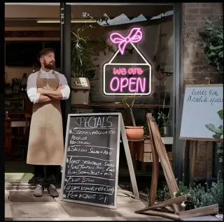 Lampada Neon LED "We are OPEN" fiocco