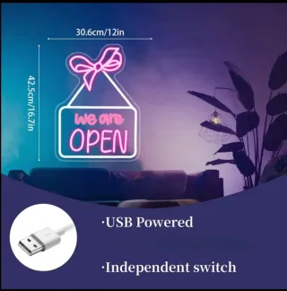 Lampada Neon LED "We are OPEN" fiocco