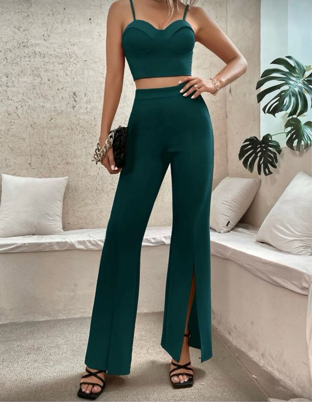 Conjunto verde top y pantalón palazzo