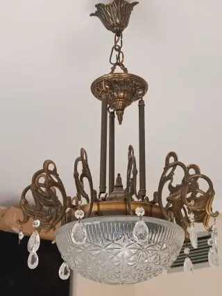 Lámpara colgante bronce y cristal