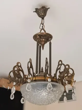 Lámpara colgante bronce y cristal