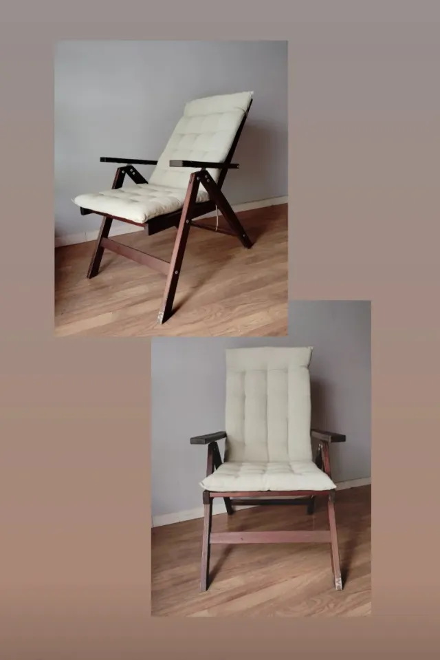 Silla plegable madera con cojín beige