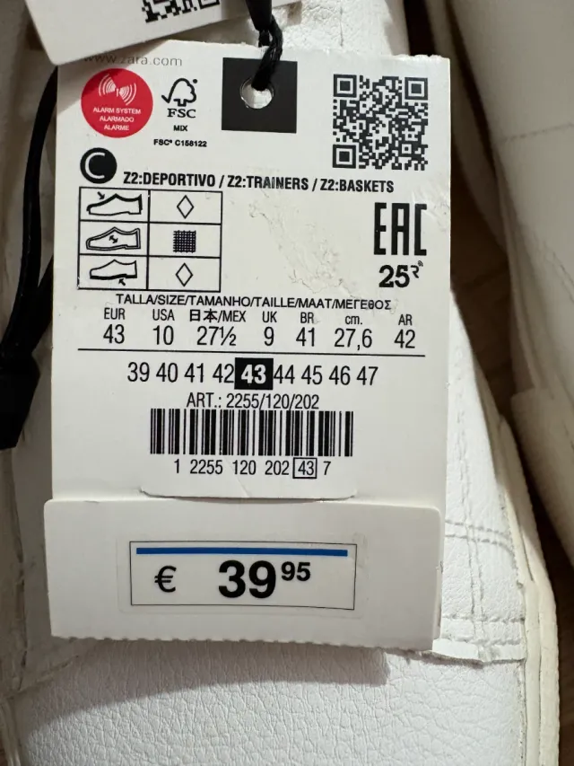 Zara White Ultimate Comfort Sneakers Size 43