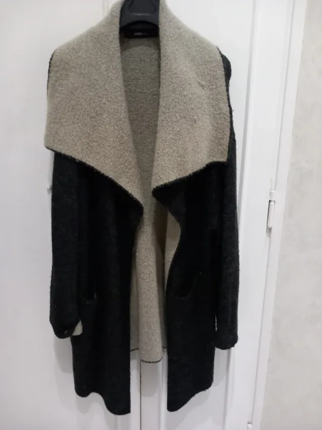 Cardigan lungo grigio scuro/beige