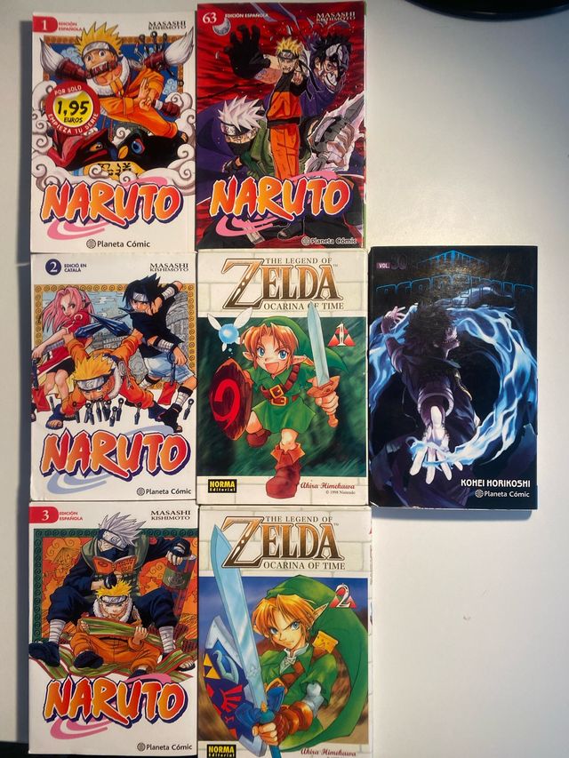 Cómics/mangas de Naruto, Zelda y My Hero Academia.