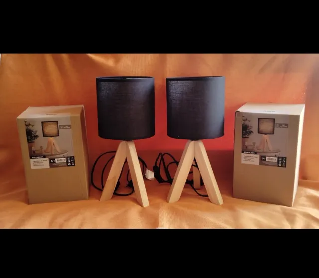 2 Lámparas de Mesa Madera y Tela