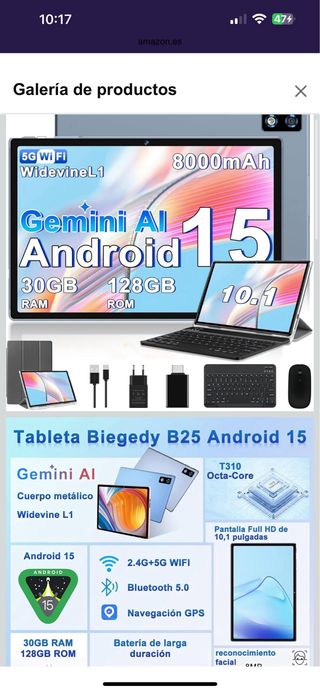 Tablet Android pantalla 10” 30GB con Gemini AI